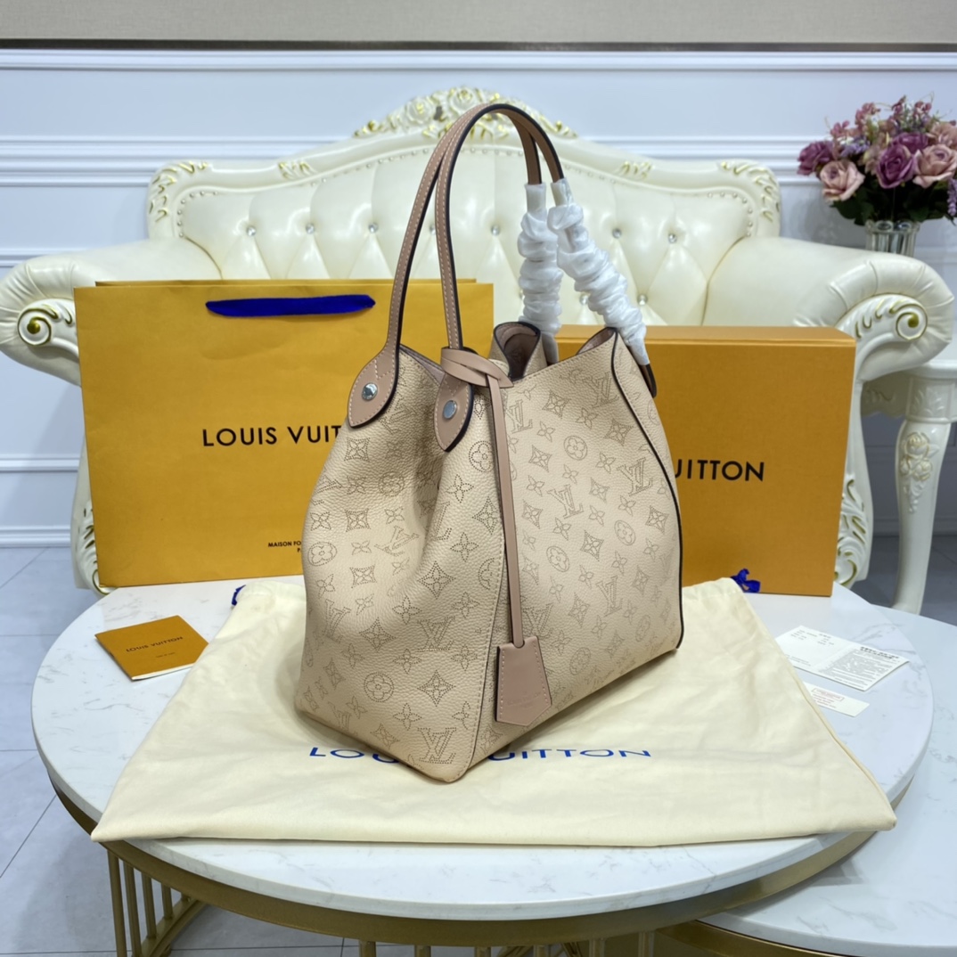 Louis Vuitton HINA MM Handbag Mahina Calf M53140 Galet Gray